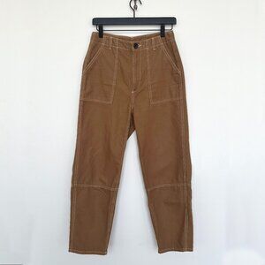Divided Contrast Stitch Skater Style Cropped Pants Khaki